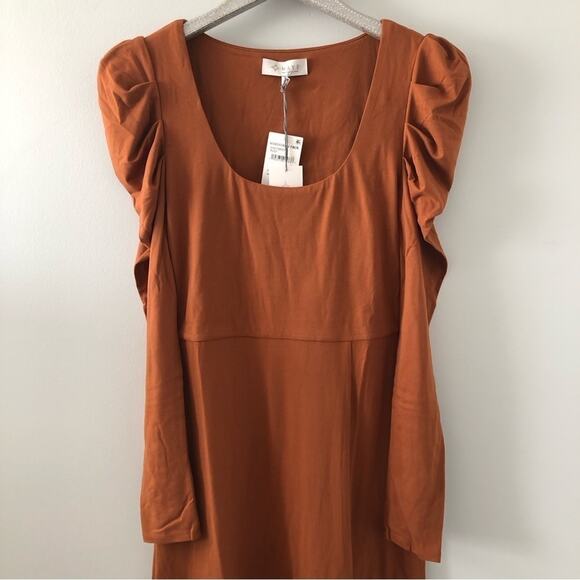 WAYF Puff Long Sleeve Midi Dress in Rust NEW - Picture 3 of 9